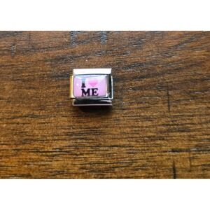 I Heart Me Italian Charm Link Stainless Steel Pink Heart 9mm Bracelet Charm